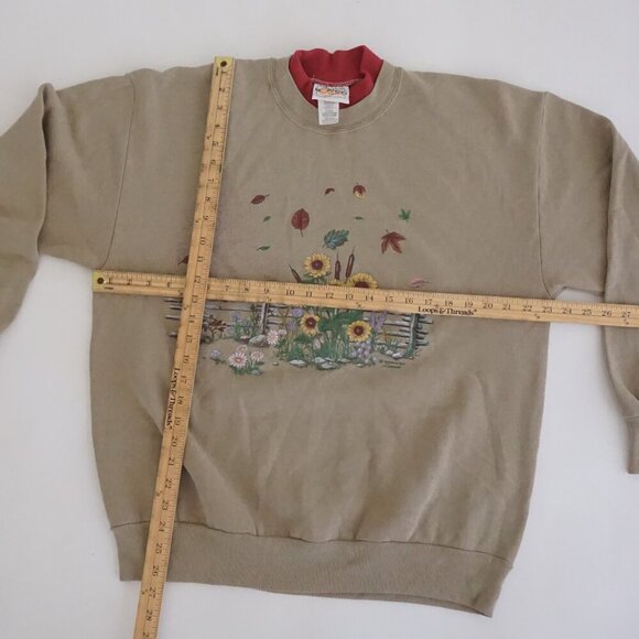 Vintage Morning Sun Tan Fall Graphic Sweatshirt Cabincore Sunflower Garden XL - Picture 2 of 11